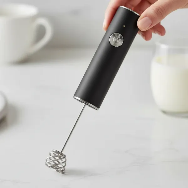 close-up of the Golde Superwhisk, highlighting its compact design, powerful whisk, and ergonomic grip