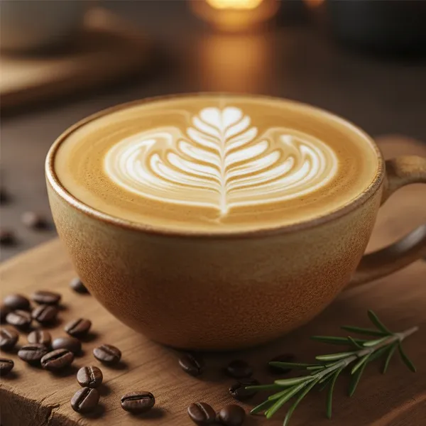a creamy latte with perfect milk foam made using an instant milk frother, on a rustic wooden table
