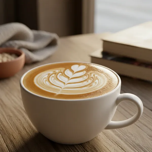 Velvety microfoam latte art in a ceramic cup, demonstrating cafe-quality texture.