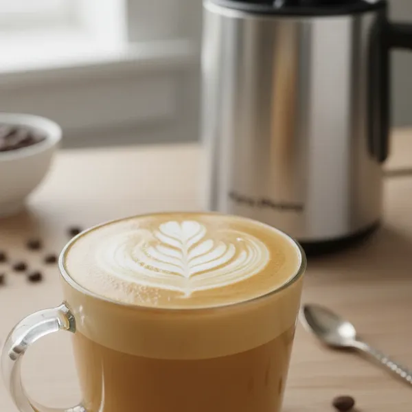 Perfectly frothed milk in a latte, showcasing creamy texture and delicate latte art.